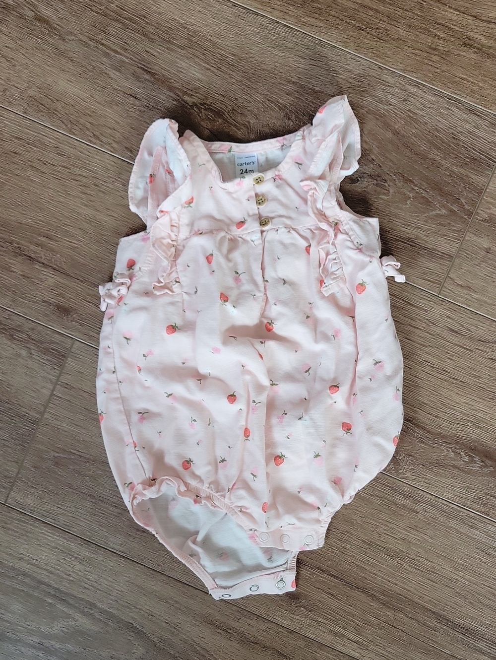 Carter's Pink Strawberry Ruffle Baby Romper